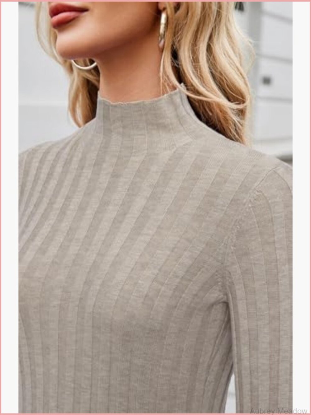 Mock Neck Ribbed Wool Blend Sweater Fitted Long Sleeve Pullover - Picture 5 of 6